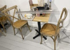 3-Piece 2-Person Commercial Dining Set Including 2 x Wooden Cross-Back Rattan-Seated Chairs and 1