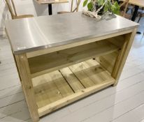 1 x Rustic Wooden Outdoor Unit with Steel Work Surface and Understorage  - From an Artisanal