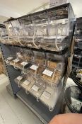 29 x Wall-mountable 12.5L Gravity Food Dispensers on a Double-sided Gondola Retail Display Stand