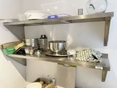 Pair of Commercial Stainless Steel Wall Mounted Kitchen Shelves - From an Artisanal Bistro and