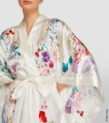 1 x MENG Ladies' Luxury 100% Silk Short Kimono jacket in a Pale Cream Floral Print - Made in England