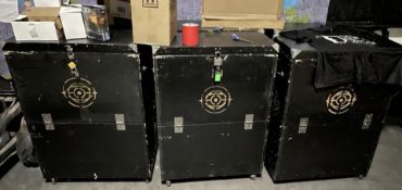 8 x Mobile Trunks Featuring External Doyles Opticians Iris Symbols, Locks, and Internal Floral