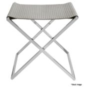 1 x RIVIERE Luxury Woven Nappa Leather Folding Stool In Grey - Original Price £1,880.00