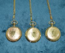 3 x Vintage Full Hunter ⌀4.5cm Pocket Fob Watches featuring Blank Sheild Relief Design in a Gold