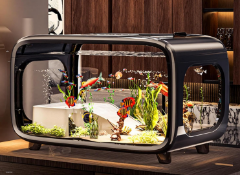 1 x Nano Fish / Amphibian Aquarium Tank - Modern Design in Black - Includes Amphibian Ramp and