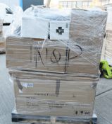 1 x Assorted Pallet Job Lot - Coffee Table, Pendant Light, Lilley Bar Stools, Garden Planters & More