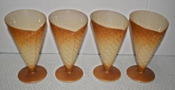 4 x Vintage Bormioli Rocco Cornetto Ice Cream / Desert Glass Bowls with a Waffle Effect Pattern -