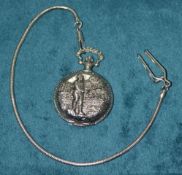 1 x Vintage Quartz Full Hunter ⌀5cm Pocket Watch featuring Fisherman Fishing Relief Design in a