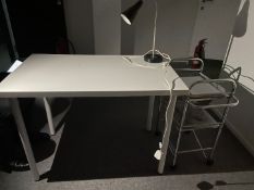 1 x Assorted Job Lot to Include an 100x60cm Office Desk and Chair Set, Table Lamp and Three Chrome