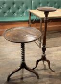 2 x Antique Mahogany Tables Including a Torchère Plant Stand and a Bobbin Turned Tripod Side Table