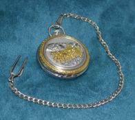 1 x Vintage Quartz Full Hunter Pocket Watch featuring a Two-Tone Horse Drawn Carriage Relief Design
