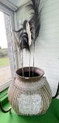 1 x Large Rustic Earthenware Garden Pot Drum Vessel Planter with a Decorative Woven Wicker