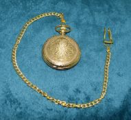 1 x Vintage Full Hunter ⌀4.5cm Pocket Fob Watch featuring an Elaborate Relief Design in a Gold Tone,