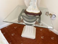 1 x Neoclassical Glass Topped Side Table with Fluted Base and Wrought Iron Scroll Work - Ref: