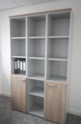 1 x Quadrifoglio Executives Upright Cabinet Featuring a Modern Two-Tone Finish in Grey with Elm Wood