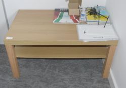 1 x Reception Coffee Table Featuring an Oak Finish and Undershelf - Dimensions: H43 x W90 x D55