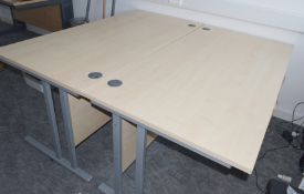 2 x Rectangular Office Workstation Desks with Drawer Pedestals - Features Include a Birch Wood