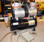 1 x Fengda AS-196 Airbrush Mini Compressor With Air Blower and Foot Pedal - 240v AC170 GFBR