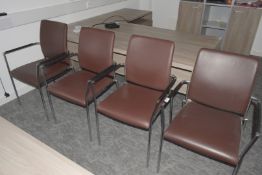 4 x Modern Chrome Office Chairs Featuring a Chocolate Brown Upholstery, Wrapped Armrests