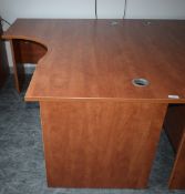 1 x Ergonomical Left Hand Corner Office Desk with a Modern Cherry Wood Finish and Cable Management