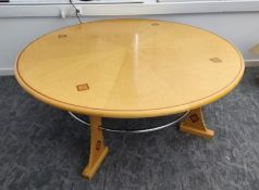 1 x Executives Boardroom Meeting Table Featuring a Radial Sunburst Birdseye Mape Top with Walnut
