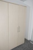 1 x Upright Two Door Office Storage Cabinet Featuring a Birch Finish with Silver Door Handles