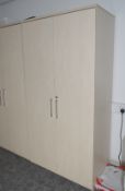 1 x Upright Two Door Office Storage Cabinet Featuring a Birch Finish with Silver Door Handles