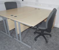 1 x Rectangular Birch Wood Office Workstation Desk with Drawer Pedestal and a Grey Office Chair