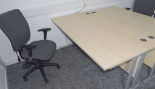 1 x Rectangular Birch Wood Office Workstation Desk with Drawer Pedestal and a Grey Office Swivel