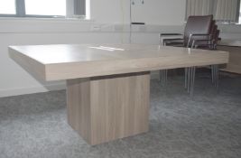 1 x Quadrifoglio Executives Office Meeting Table Featuring a Modern Elm Wood Finish, Central Cable