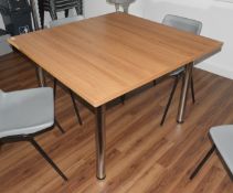 1 x Canteen Table Featuring a Cherry Wood Top and Chrome Legs - Dimensions: H72 x W110 x D110