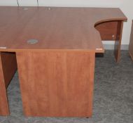 1 x Ergonomical Left Hand Corner Office Desk with a Modern Cherry Wood Finish and Cable Management