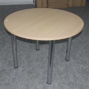 1 x Small Round Office Table Featuring a Beech Top Supported by Chrome Legs