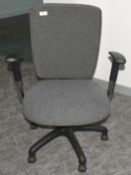 1 x Operators Office Swivel Chair Featuring Adjustable Arms, Dark Grey Upholstery, Castor Wheels