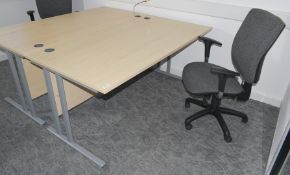1 x Rectangular Birch Wood Office Workstation Desk with Drawer Pedestal and a Grey Office Swivel