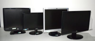 4 x Assorted Desktop Computer Monitors - Assorted Sizes - Brands Include HP and HansG