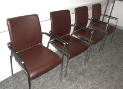 4 x Modern Chrome Office Chairs Featuring a Chocolate Brown Upholstery, Wrapped Armrests