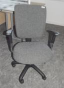 1 x Operators Office Swivel Chair Featuring Adjustable Arms, Dark Grey Upholstery, Castor Wheels