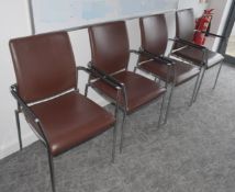 4 x Modern Chrome Office Chairs Featuring a Chocolate Brown Upholstery, Wrapped Armrests