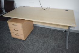 1 x Rectangular Office Table Featuring Beach Top, Dark Grey Base and Drawer Pedestal