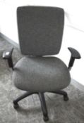 1 x Operators Office Swivel Chair Featuring Adjustable Arms, Dark Grey Upholstery, Castor Wheels