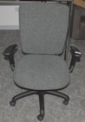 1 x Operators Office Swivel Chair Featuring Adjustable Arms, Dark Grey Upholstery, Castor Wheels