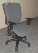 1 x Operators Office Swivel Chair Featuring Adjustable Arms, Dark Grey Upholstery, Castor Wheels