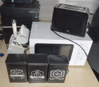 1 x Assorted Collection of Kitchen Accessories Including Microwave, Toaster, Cups and Cup Stand