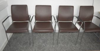 4 x Modern Chrome Office Chairs Featuring a Chocolate Brown Upholstery, Wrapped Armrests