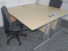 1 x Rectangular Birch Wood Office Workstation Desk with Drawer Pedestal and a Grey Office Chair