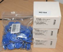 3 x Boxes of Evolus Classic Blank PVC ID Cards and 2 x Bags of Blue Key Fobs - Unused Stock