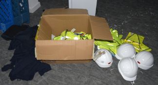 1 x Assorted Collection of Workwear Including Hi Viz Jackets, Hard Hats, Work Rapes, Work Coat