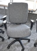 1 x Operators Office Swivel Chair Featuring Adjustable Arms, Dark Grey Upholstery, Castor Wheels