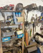 1 x Contents Of Workshop Corner - Includes Grinding Disks, Clamps, Pipe Grips, Gas Bottles and More